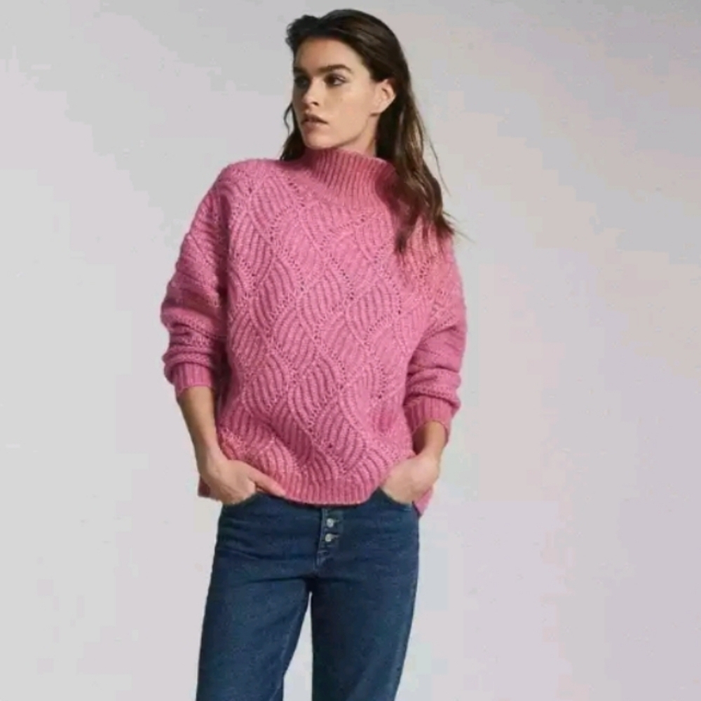 NWT Reiss | Pink Ola Oversized Open Knit Mockneck Sweater Size Small